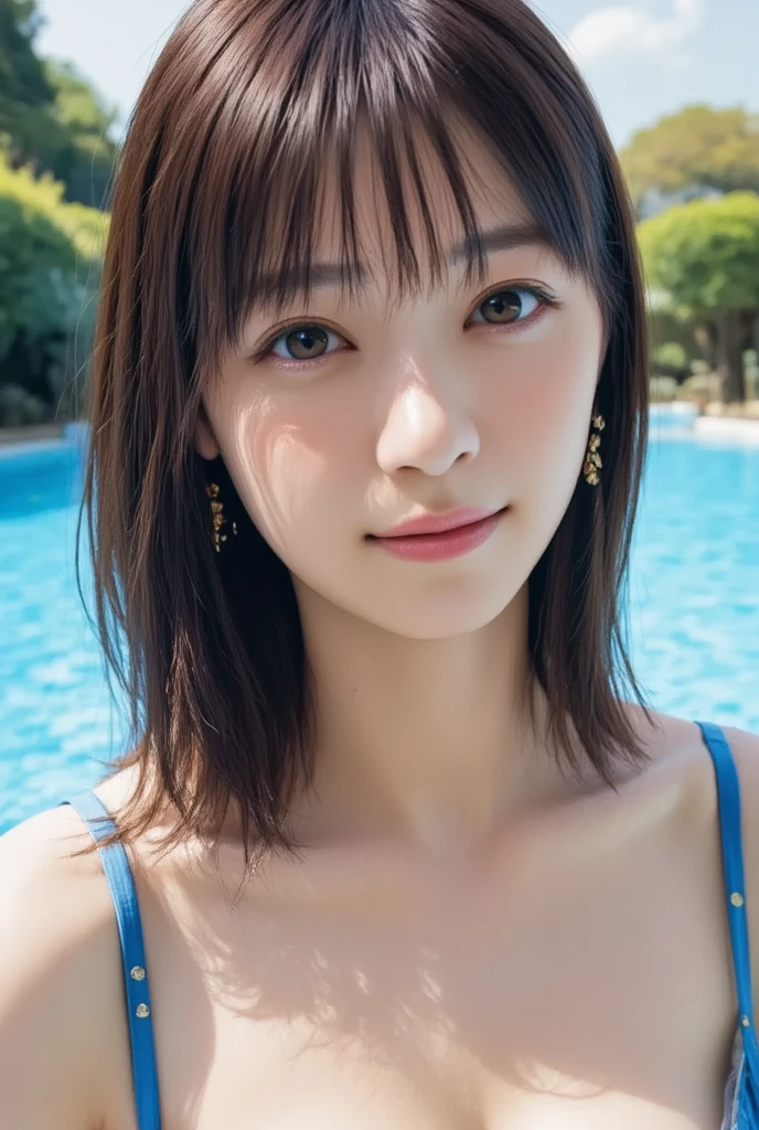 (ultra realistic) , (illustration), (increase resolution), (8K), (extremely detailed), (best illustration), (beautiful detailed eyes), (best quality), (ultra-detailed), (masterpiece), (wallpaper), (detailed face), solo,1 girl, looking at viewers, black straight hair, delicate details, in the dark, deep shadow, low key, pureerosfaceace_v1, happy smile, plump breasts, summer dress, full body, flower garden