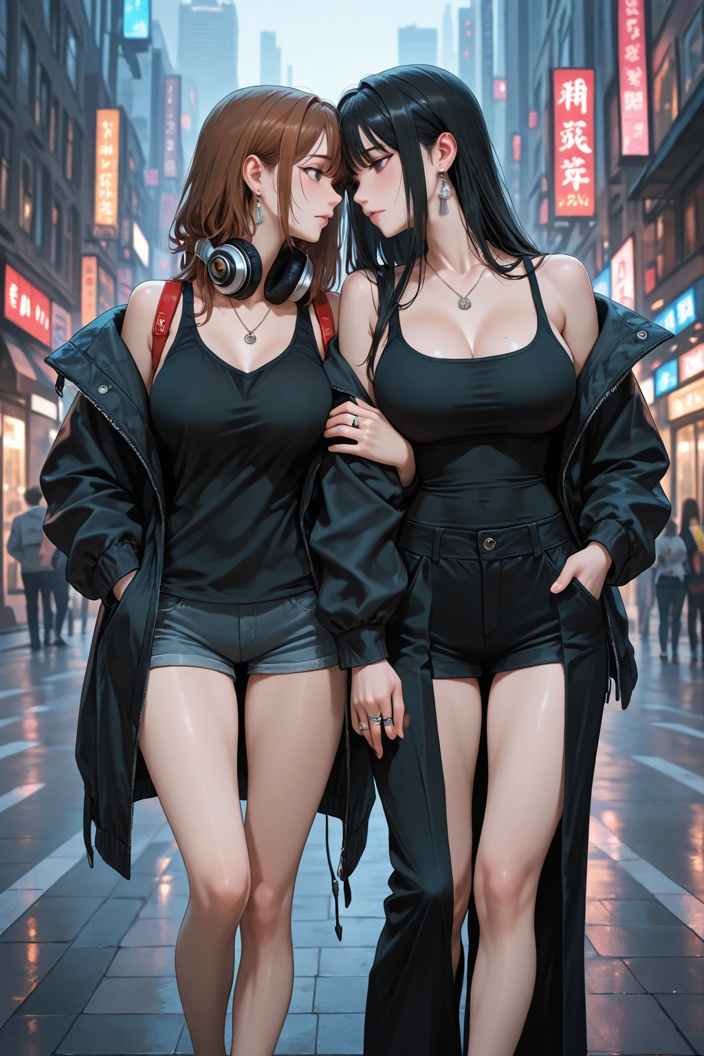 Ultra-realistic 8K CG，Flawless face，flawless perfection，，full bodyesbian，A woman，Standing on the ground，poster for，huge tit，Huge breasts，A sagging breast，long leges，Slim，being thin，super gigantic breasts，Swollen chest，exposing your navel，revealing breasts，Be red in the face，is shy，Frontal photo