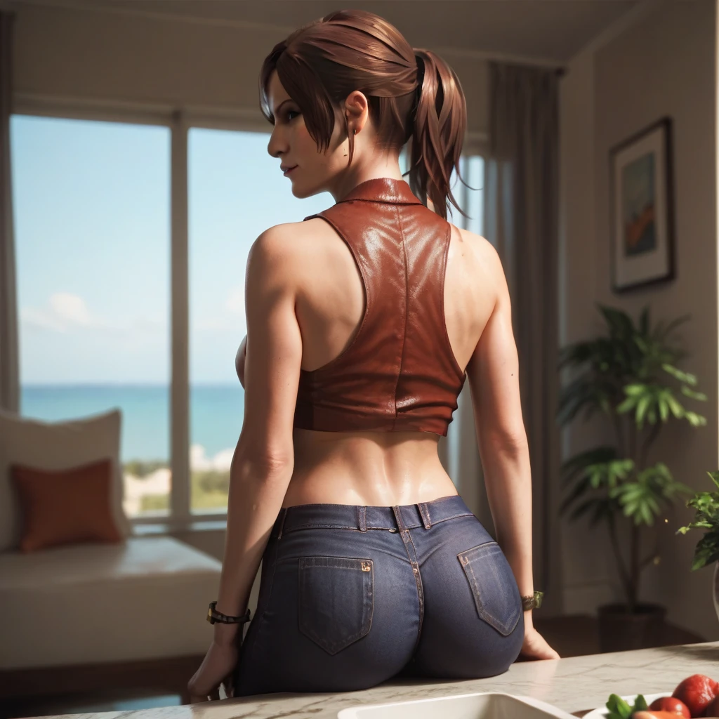 （best qualtiy），（solo person++），（（Kneeling pose，Point at you with your ass+））mature，denim pant，Pink the  bikini，(Female captive+)，Flirtatious，low head，Brown hair long，huge tit，Fragrant shoulders，high-heels，(binding)，(execute+)(Women cut off their heads)，(anvil，behead+)，Decapitation ceremony，jewelry，Normal posture，Normal posture