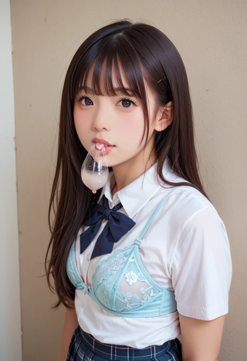 score_9,score_8_up,score_7_up,best quality,ultra detailed,absolutely resolution,1 beautiful Young girl,glasses,black hair,low ponytail,large breas, sailor suit+cleavage,erection of nipple,collar,(Smile+open mouth+out tongue:1.5),(excessive bukkake+excessive cum+cum in mouth+cum in hair+cum facial+cum on body:2),from above,upper body,looking at viewer,Restroom