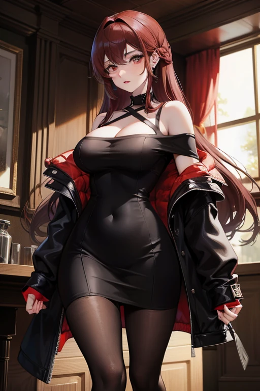 anime girl com cabelo ruivo and black outfit holding a gun, um retrato de personagem inspirado em Louis Grell, pixiv, rasquache, Rias Gremory, Erza Scarlet como uma pessoa real, ela tem cabelo ruivo, gothic maiden anime girl, personagem feminina de anime, em um terno rigoroso, garota de anime usando um vestido preto, com cabelo ruivo, em terno estrito