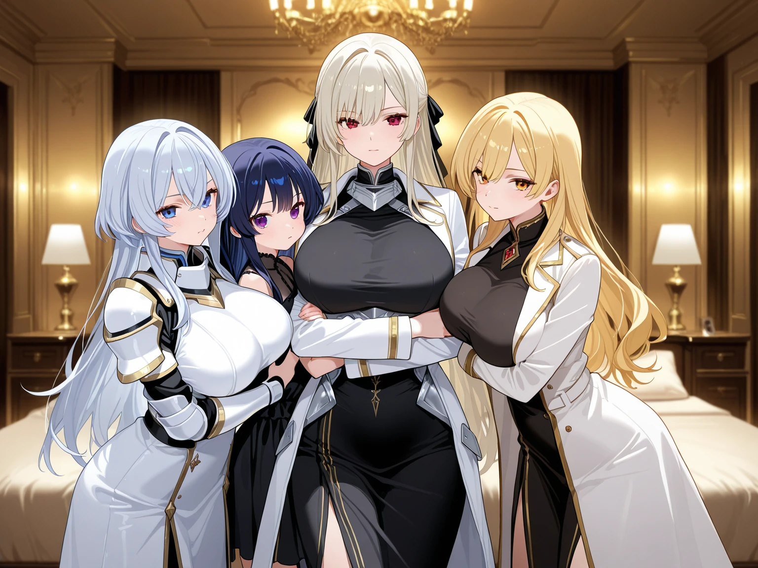 ((Highest quality)), ((masterpiece)), (detailed), (Perfect Face)、The woman is Tiare, a beautiful, sexy-dressed comfort woman with green eyes and medium-long blonde hair, who is lined up in an orderly fashion with other sexy-dressed comfort women on an Imperial spaceship and serves Emperor Palpatine in allegiance.