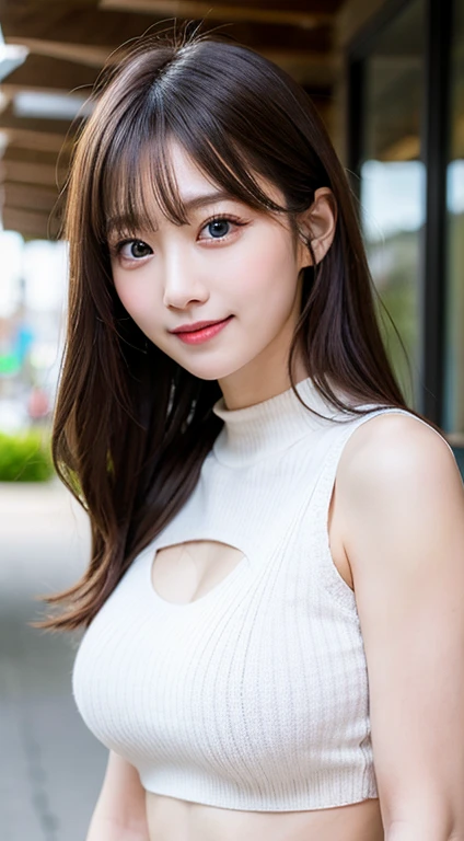 masutepiece, Best Quality, Illustration, Ultra-detailed, finely detail, hight resolution, 8K Wallpaper, Perfect dynamic composition, Beautiful detailed eyes, Women's Fashion Summer,Medium Hair,Small breasts natural color lip, Bold sexy poses,Smile,Harajuku、20 years girl、Cute、Sexy shot looking at camera