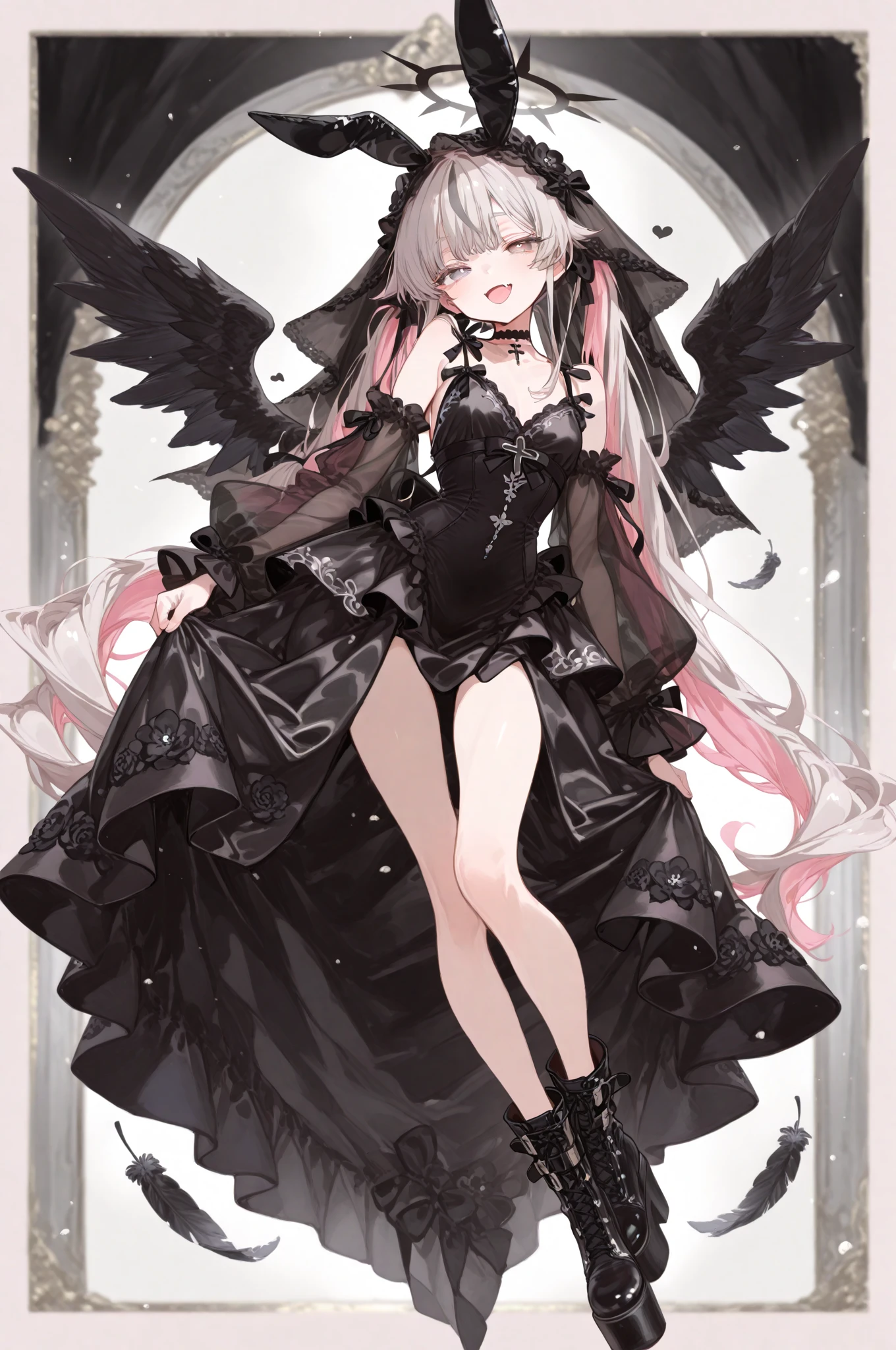  ((best quality)), ((masterpiece)), (detailed), 1girl, Character design, female, dynamic poses, long white grey hair, grey white eyes, very skinny, detailed, best quality, no accesoires around the neck, no shoes, prominent collarbones, skinny arms, flat stomach, visible hip bones, full body, blank white background, plain background, white background, red and white clothing, Bloodborne inspired, occult aesthetic, occult, detailed and intricate steampunk and detailed gothic, , Very dramatic and cinematic lighting, cosmic horror, grim-dark, side-lighting, perfect face, , Fluttering lace flared long knee length dress with frilly petticoats, knee length dress, pleated petticoats, petticoats gothic, complex lace boots, side-lighting, gothic aesthetic, wielding a mighty sword with mechanical components, mandalas, a fairy, various different types of insect wings, , full body, whole body, body, plain background, white background, blank background, no background, white background , chains, full body, whole body, head-to-toe  