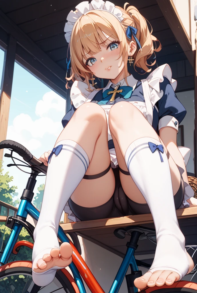 Tabletop, Highest quality,Surreal illustrations,Perfect focus, One Girl,young、(young Girl:1.3)、((School uniform、Checkered pleated skirt、Wet white panties))、About betting,((Lie on your back:1.6)),(Spread your legs:1.3),,View your viewers, cute, Small breasts,, Yellow Eyes,  Yellow Hair, Short Hair,Beautiful attention to detail, detailedな肌,detailedな衣服,detailed,Embarrassing, (Are crying:1.45),Sitting on the school steps,(View angle from below: 1.75),(Crotch close-up:1.72),Sweaty、((Nipples are visible、Beautiful nipples、Showing nipples、Show off your genitals))、Pull up your skirt