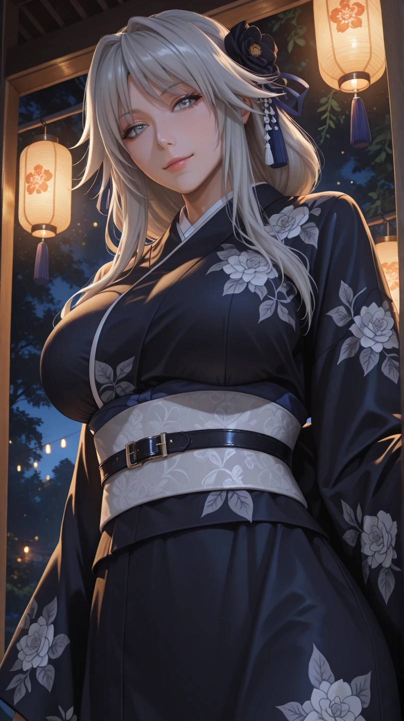 ultra-detailed, ((one girl)), (portrait), (pale skin:1.4), in pastel colors gyaru, (heavy makeup), (professional lighting) hyper detailed, absurdres, 8k, Beautiful Face, (Laugh shyly), ((teasing smile:1.8)), ((happy smile:1.1)),  ((Wink:1.5)), (Laugh with your mouth wide open),((Tilt your face:1.6)), View your viewers, ((Bright red cheeks:1.6)),Glossy Red Lips, ((huge breasts:1.6)),  ((undressing:1.0)), ((Lifting her clothes and showing her nipples:1.5)), noon,summer, Green tree々, In the mysterious forest,  ((Anime style background)),masterpiece, Highest quality, (Brighten your face), so beautiful,Latest, Complex details, (Pink long nails), (nail art), (ring),(bracelet), (Floral Choker),AI-generated, Complex,High resolution, Highest quality, super high quality,3D Images、3D Images,One person,(Snow White hair), (highlights hair,Milky White streaked hair)), Long Hair,(High Ponytail), (wavy hair:1.3), Anime woman in black kimono posing for a photo, ((Fine grain、blue eyes、glowing eyes:1.4)), (Squint your eyes:1.1),a hyperRealistic , hyperRealistic , Realistic, Smooth anime CG art, A girl in a gorgeous black kimono, ((black furisode:1.2)), (Gold embroidery), (Large red floral pattern), (sideboob),  Long flower hair ornament,Floral Earrings, Mature Body, tall,Narrow waist, front view, ((upper body:1.2)),