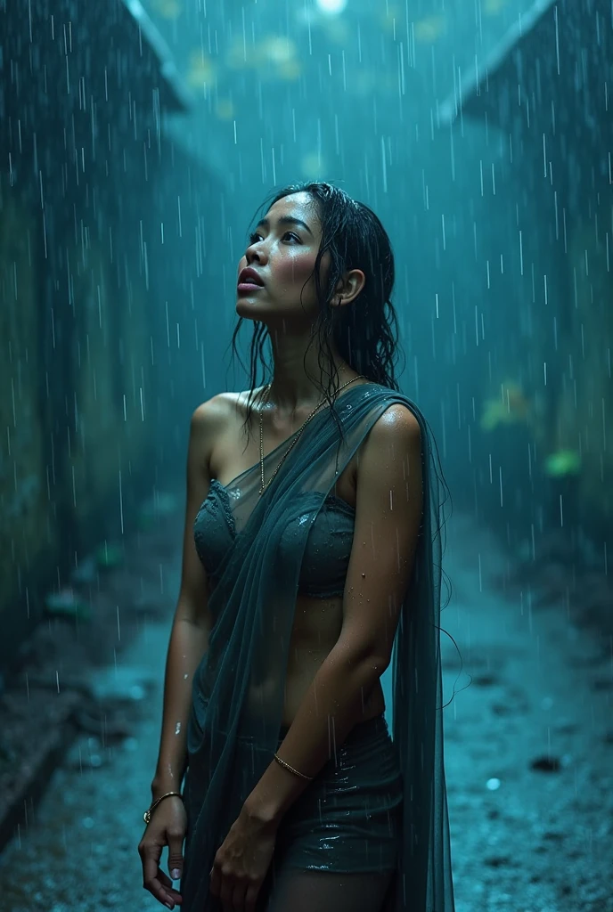 (yes NSFW), (1girl), 2 Italian girl with long straight black hair running, girl running alone from flood and big waves, (single girl: 1.3), girl wearing a very long sheer night dress, skirt Buddy lifts her dress to reveal her groin area. ((Lifting the dress by yourself)))、(Lifting it by yourself)、Pants off your skin、No panties、Red blush、Lips parted, looking at the viewers, wind moving the dress showing her perfect ass. (Front view: 1.3). Eyes towards the camera, beautiful face. He runs through the streets of Morocco. Garbage dumps nearby, distant roads, abandoned buildings, garbage all over the ground, cityscape. She flees from the flood and the great waves, a beautiful face. eyes closed, mouth slightly open, smooth skin, realistic pores, (wind skirt), heavy rain, fog, smoke, front view, best quality, fine detail, {{masterpiece, best quality, very detailed CG, unity 8k wallpaper, Cinematic lighting, lens flare}}. ((ultra detail)), (ultra detail), best quality, ultra high definition, (8k, photo RAW, masterpiece, realistic, realistic: 1.4), 8k uhd, dslr, absurd, ray tracing, texture High quality, intricate detail, fine texture, fine detail. Highly detailed CG Unity 8K wallpapers, high quality, masterpiece, real, photo real, dramatic lights, sunrise brightness, light scattering by particles in a colloid like a very fine suspension (a cell), Tyndall effect: 1.5)0
