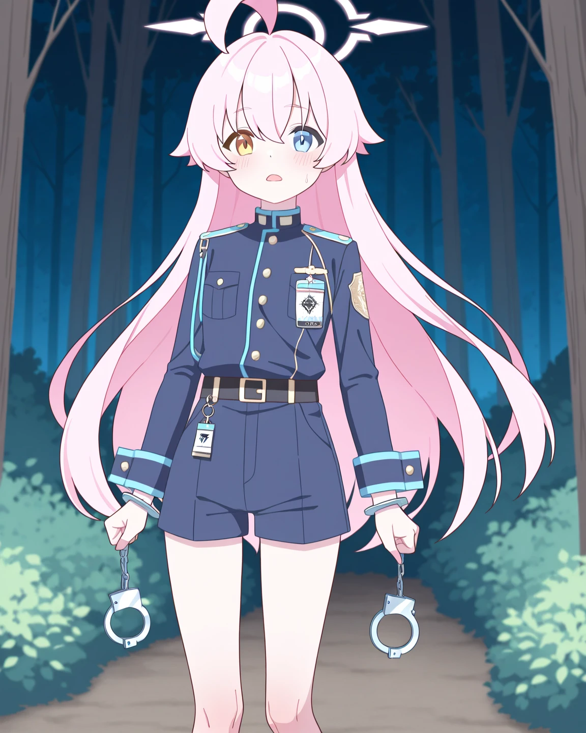 kanna, human, female, long frilly pink dress, cute, flat chest, best quality, high detail, absurd res, hands on hips, angry, sharp focus, indoors, face close-up, looking at viewer, (by Skecchiart:0.8), (being watched by human police in background:1.2), <lora:Kobayashi-san Chi no Maidragon_kanna:1>