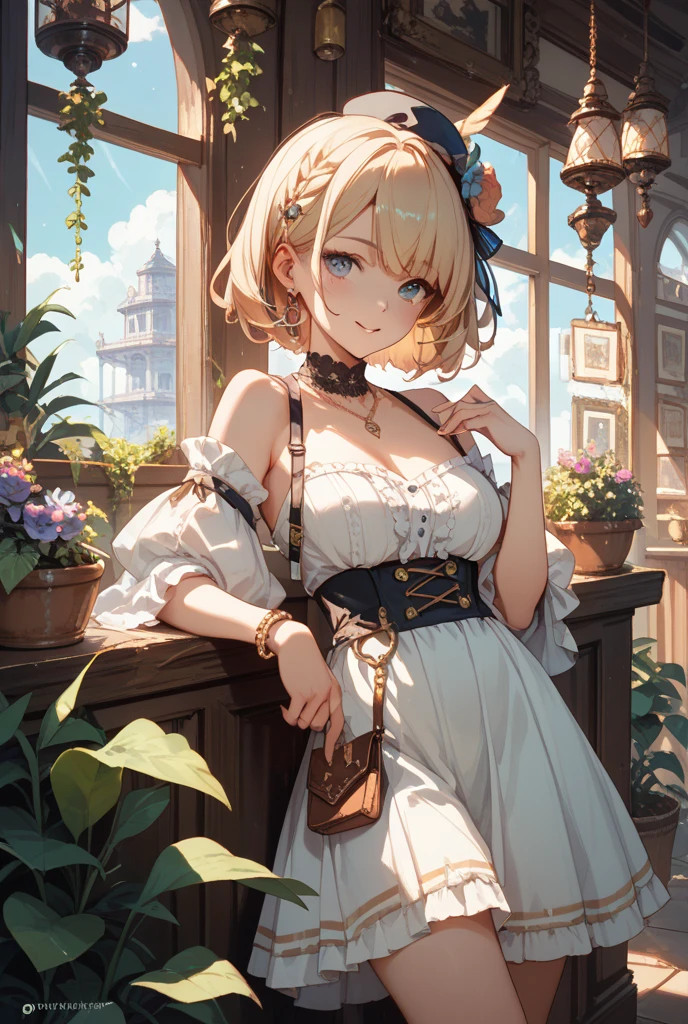 (Marco),Perfect ,don quixote \(limbus company\, Naked、Blonde hair, a beauty girl、eye glasses、middlebreasts、Short hair, hair between eye, Orange Eyes、White blouses、cleavage of the breast、Long flared skirt、a necklace、Breathless、pierced nipple、Chain scientist hat from the nipple、Basketball Hand、armor、`She has a book and a phone、(college campus )、Cowboy style、hiqcgbody