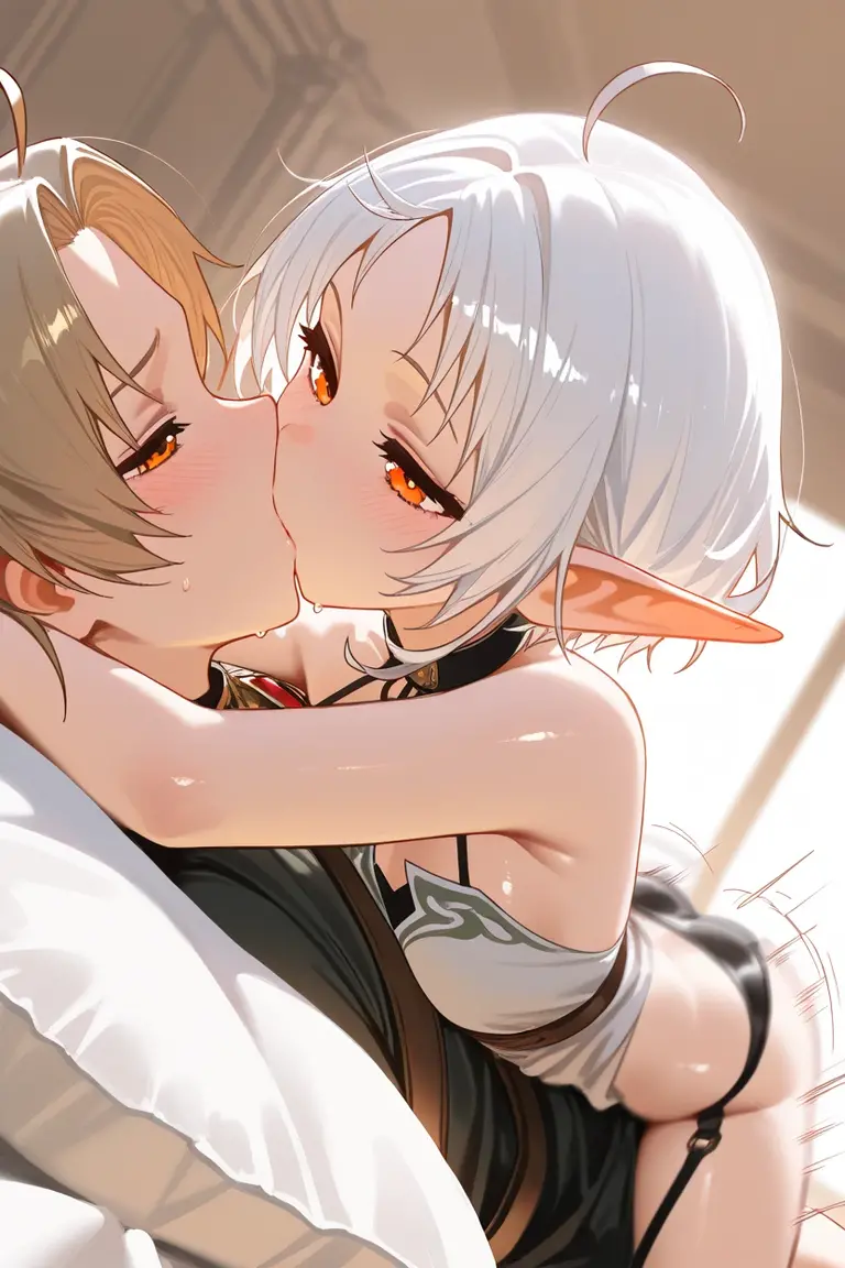 (man and woman kissing:1.6),, (masterpiece, Best Quality, high resolution, nffsw, Perfect Pixel, depth of fields, 4K), , Perfect body, , (boy and girl:1.6), (2 human in picture:1.6) boy on top,  frieren_frieren,  jewelry, pointy ears,, earrings, twintails, elf, long hair, green eyes, , shirt, expressionless,  striped, parted bangs, bangs, capelet, striped shirt, grey hair   , nsfw,(ecstasy:1.3) ,(slut:1.2),(vulgarity:1.3),(fucked silly:1.1),(steam:1.1),(wet:0.8),(trembling:0.8),(tears:0.7) ,(drooling:0.6),(sweat:0.8), wince,(orgasm:1.5), , (nipples:1.4) , ,,(hardcore,sex:1.6),