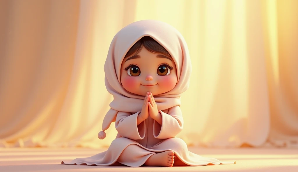 An animated image of Muslim little kid breathing in white background