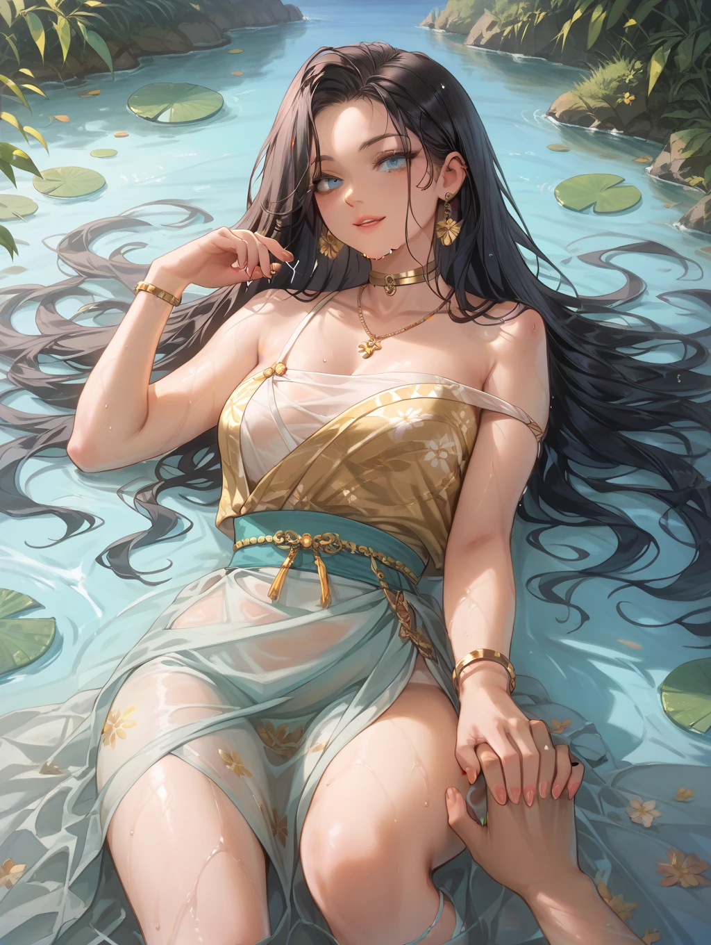 Underwater world Atlantis,abyssal,Mottled sunlight,coloured with lots of colour,Underwater world,cold shades,Epic reality,(hdr: 1.4),1female,30 age old,Married Woman,熟妇,extremely large bosom, 独奏,(Background with:deep sea creatures,colorful coral reef,lotus flower) float in the water,(gently smiling)、Long hair flowing in the water、She has long orange hair,Side Body,((lay on back,)),Arms spread wide,Hands up,Lying on an orange coral reef,Gentle eyes,Charming eyes,beatiful detailed eyes,Bright pupils,Black eyes(((tmasterpiece),(Very detailed CG unity 8K wallpaper),best qualtiy,cinmatic lighting,detailed back ground,Snow-whiteskin,Redlip(Very fine and beautiful),,ultra - detailed,tmasterpiece,))facing at camera,A high resolution,ultra - detailed),revealing breasts,Bare genitalia, Bulge,legs are open,Camel toes,Desire for dissatisfaction,Sexy gesture,frontage,(Wearing:see-through school uniform,Bare ,)Barefoot,without wearing shoes,Deep in the ocean,Look down from above,seen from the front,Reduce fat,Drenched Body,(Correct anatomy 1.4)Queen Wind,Golden garland,The left leg is bent,The right leg is straight,Frontal flower,metal decoration,Deep V bare back,(Correct anatomy 1.4),correct hand