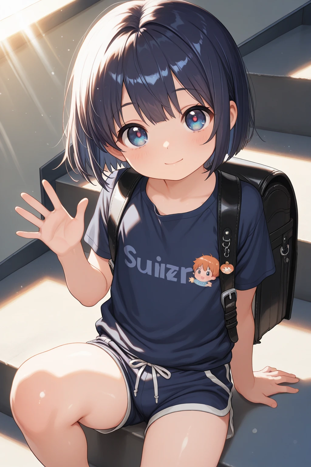 MangaHentaiStyleConceptv2, SuperNeg-Test, reiq-37400,
Anime Girls, (masterpiece, highest quality, 8K ultra-high resolution:1.4), beautiful detailed eyes, ultra-detailed, cowboy shot
1girl. solo, Crab crotch, Extensive_feet, roll up the skirt, V sign
ceiling, sit astride, girl on top, very long twin tails, brown hair, 
short printed t-shirt, printed shorts, wearing a pink school bag backpack, skirt, evil grin, 