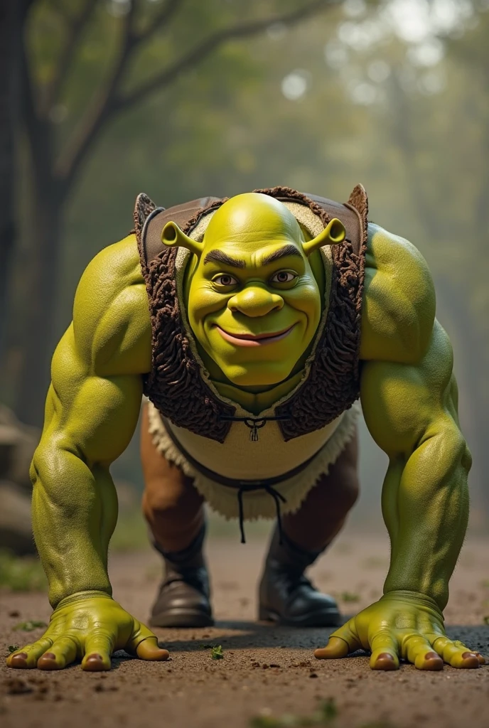Shrek with facial hair wearing a trucker hat sexy shot upclose of his butt wearing a thong
