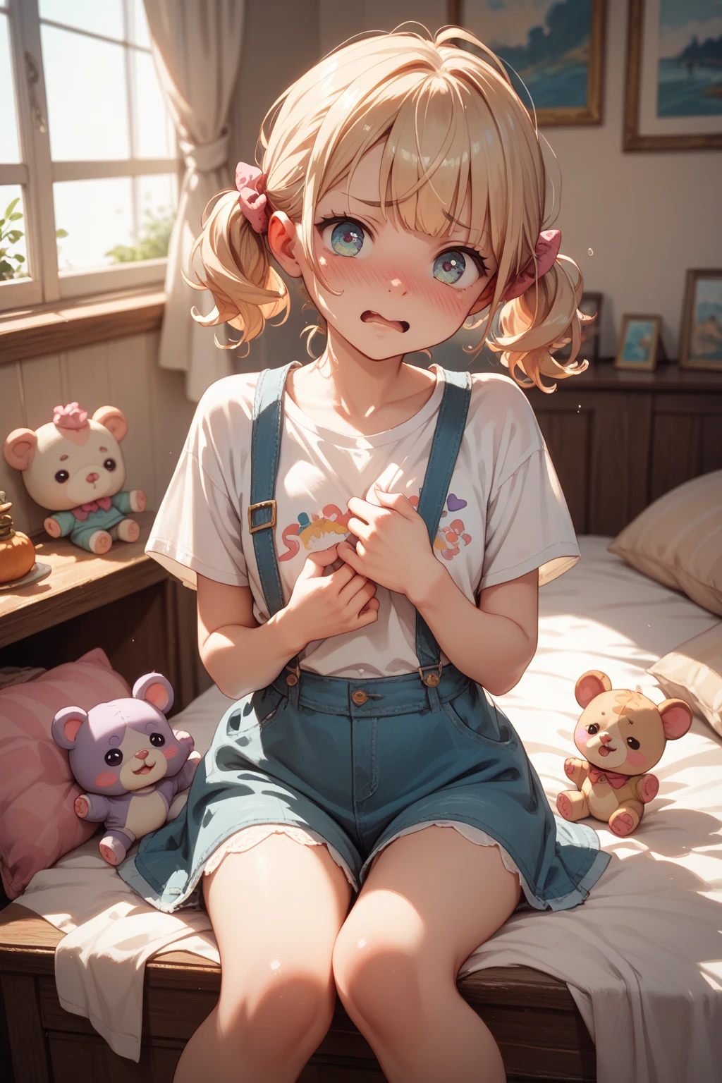 White and Bright Red, (Masterpiece 8K TopQuality:1.2) (ProfessionalPhoto:1.37) ExtremelyDetailed (((PUNIPUNI KAWAII girl in WHITE "SUPER BITCH" Printed T-shirt:1.4))) (Lying FullBody on her back from DirectlyAbove) glowing body