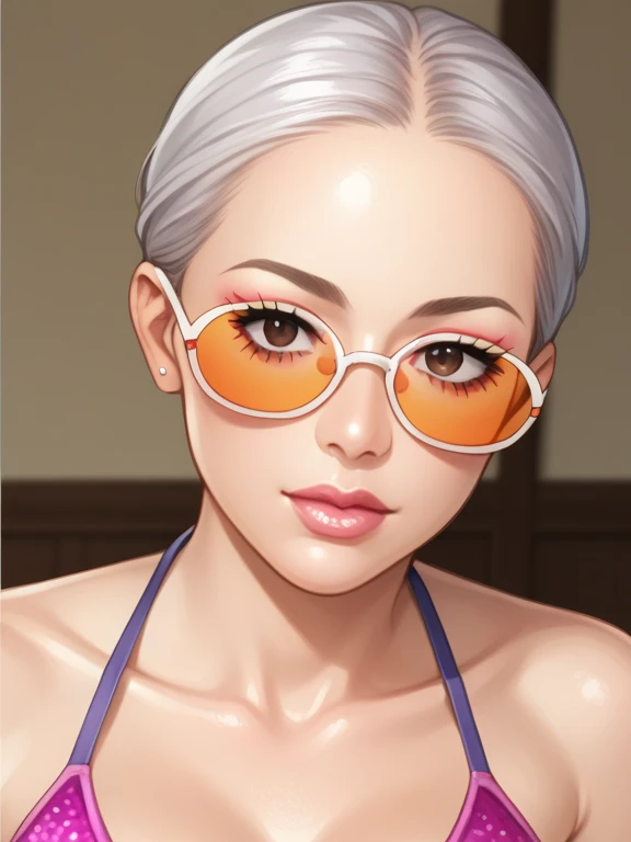 A blonde bob girl is wearing a bathing suit and eating Shave ice(Japanese Kakigori),Please draw a beautiful and magnificent picture of the big Shave ice.masterpiece,best quality,ultra-detailed, illustration, detailed light,an extremely delicate and beautiful,dynamic