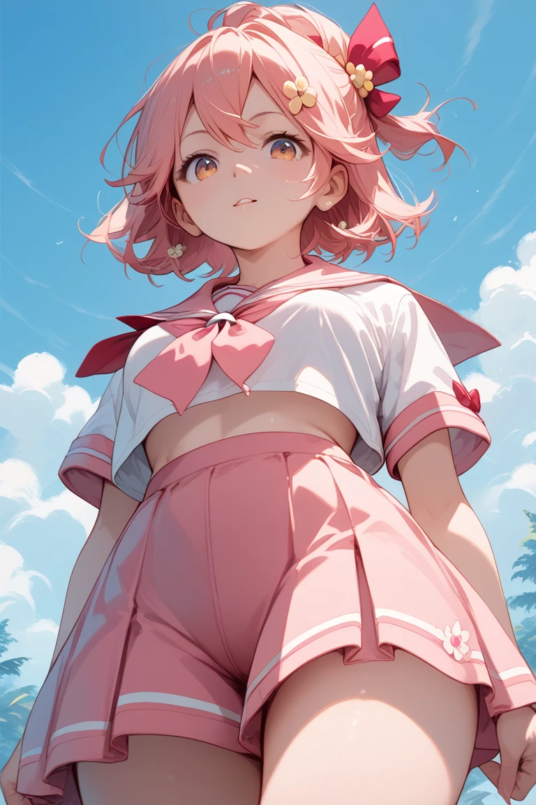 ((mesa, melhor qualidade, high resolution, nffsw, pixel perfeito, 4K, nffsw, nffsw))), 1 garota em, solteiro, Sozinho, Bela、corpo inteiro visto、 ((mid wave hair, franja, cabelo castanho)), ((Olhos castanhos, Beautiful eyelashes, olhos realistas)), ((rosto detalhado, rubor:1.2)), ((Textura suave:0.75, textura realista:0.65, fotorrealista:1.1, estilo CG de anime)), medium breasts, dynamic angle, corpo perfeito, ((gravata borboleta vermelha, , , camisa branca, Saia preta, saias xadrez)), Escadaria da cidade、Olhando para cima da parte inferior da escada、Very embarrassing panic smile、Abra a boca e se surpreenda、 virou-se、inclinada para frente、(The wind blew my skirt and exposed my ass.......................、estique sua bunda、Touch the buttocks with both hands、Calcinha de renda rosa claro)、