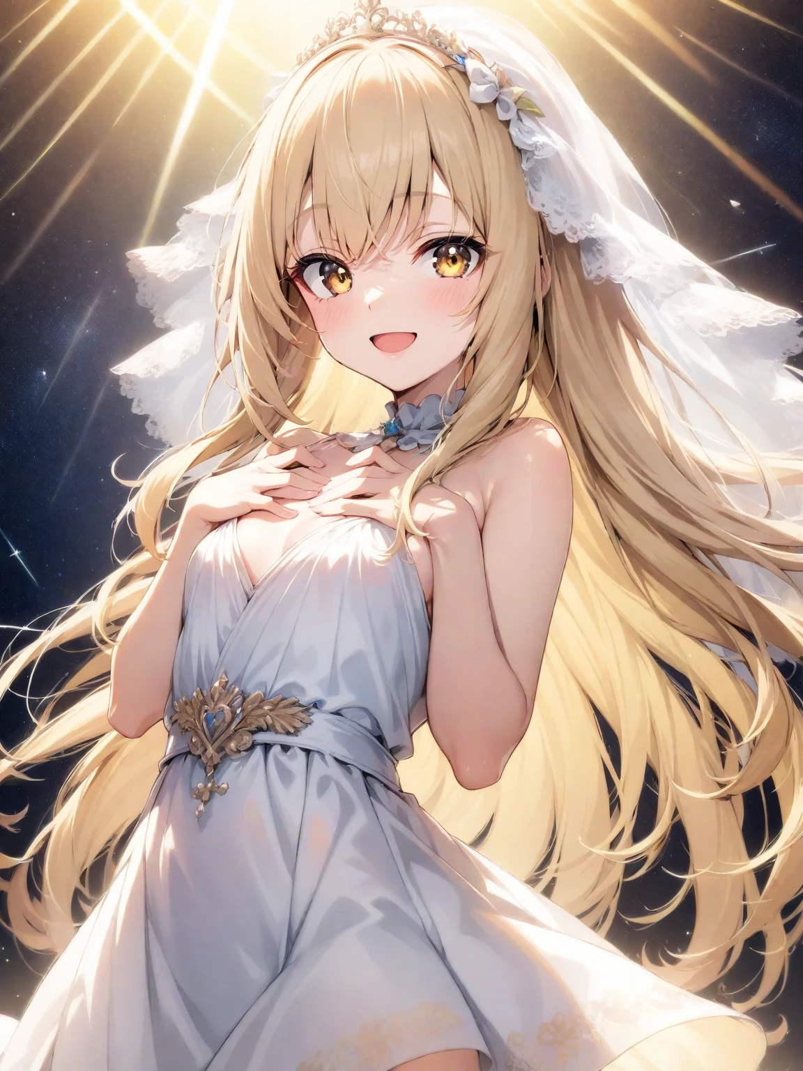 Mahiru shiina, , blonde, (Yellow Eyes:1.3)、Braided long hair,,blush,smile,Beautiful views, Attractive thighs、Beautiful bare legs, //Character
1girl,
BREAK
//Fashions
Celestial Goddess,
Inspired by the beauty and majesty of the cosmos, this costume exudes ethereal elegance and celestial charm, The ensemble features a flowing gown in shimmering shades of midnight blue, purple, or silver, reminiscent of the starry night sky, The gown is adorned with glittering sequins, beads, and celestial motifs, evoking the splendor of distant galaxies and constellations,
BREAK
Pair the gown with delicate celestial accessories such as a sparkling tiara or a crescent moon necklace, adding a touch of celestial magic to the ensemble, Complete the look with flowing hair styled in loose waves or intricate braids, reminiscent of a celestial goddess descending from the heavens, This costume is perfect for fantasy-themed events, cosmic masquerades, or anyone who wants to shine like a star,
BREAK、I can see your Pantastar piece.:1.2), highest quality, High resolution, unity 8k wallpaper, (shape:0.8), (Beautiful and beautiful eyes:1.6), Highly detailed face, Perfect lighting, Highly detailed CG, (Perfect hands, Perfect Anatomy),