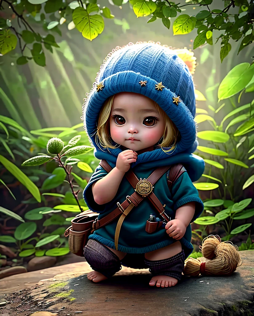 A small cute fluffy animal, big eyes, a plush toy in old clothes come to life, sitting on a bridge on the shore of a forest lake and fishing with a fishing rod, sunny early morning, dew on the grass, fog over the water, a fabulous atmosphere, like an illustration for a children's fairy tale, a lot of details, careful detailing, ultra detailing, the atmosphere of a good fairy tale, muted colors, like a drawing from a book