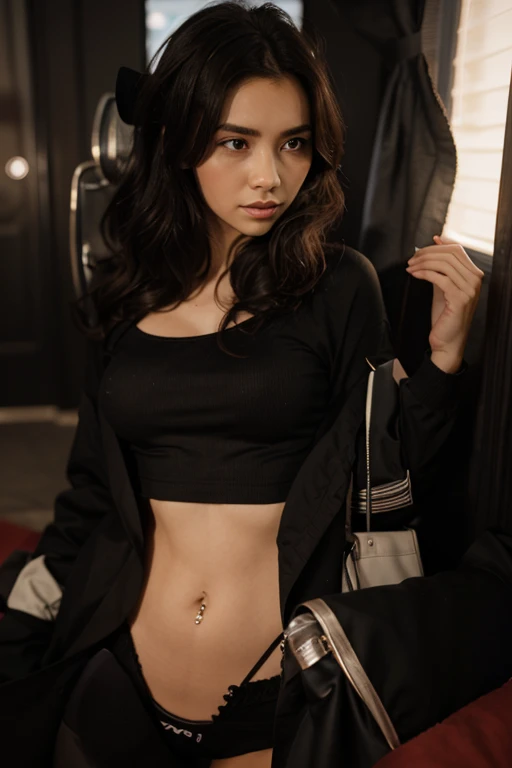 Angle from front、cowboy shoot、T-shirt with torn print、city of night、((Emoガール))、((Emo))、bitch、Black with short, shaggy hair.、gradient hair、(Black Double Rider Jacket)、((black and gray short skirt))、(((Green panties)))、big breasts、In the background is the High Sokotl circuit.)))、Highest quality,(RAW photos:1.2)、(realistic:1.4),(high resolution:1.4), 1 woman, Depth of the written region,, Meticulously crafted,8ก, very detailed, perfect lighting, Spectacular backdrop、((delicate painting))，(女の子の詳細なRAW photos),(Highest quality:1.6), (超high resolution:1.5), (realistic:1.75), 8ก resolution, Canon EOS R5, 50mm,  very detailed,movie theater lighting,correct finger、((I saw very small panties.))