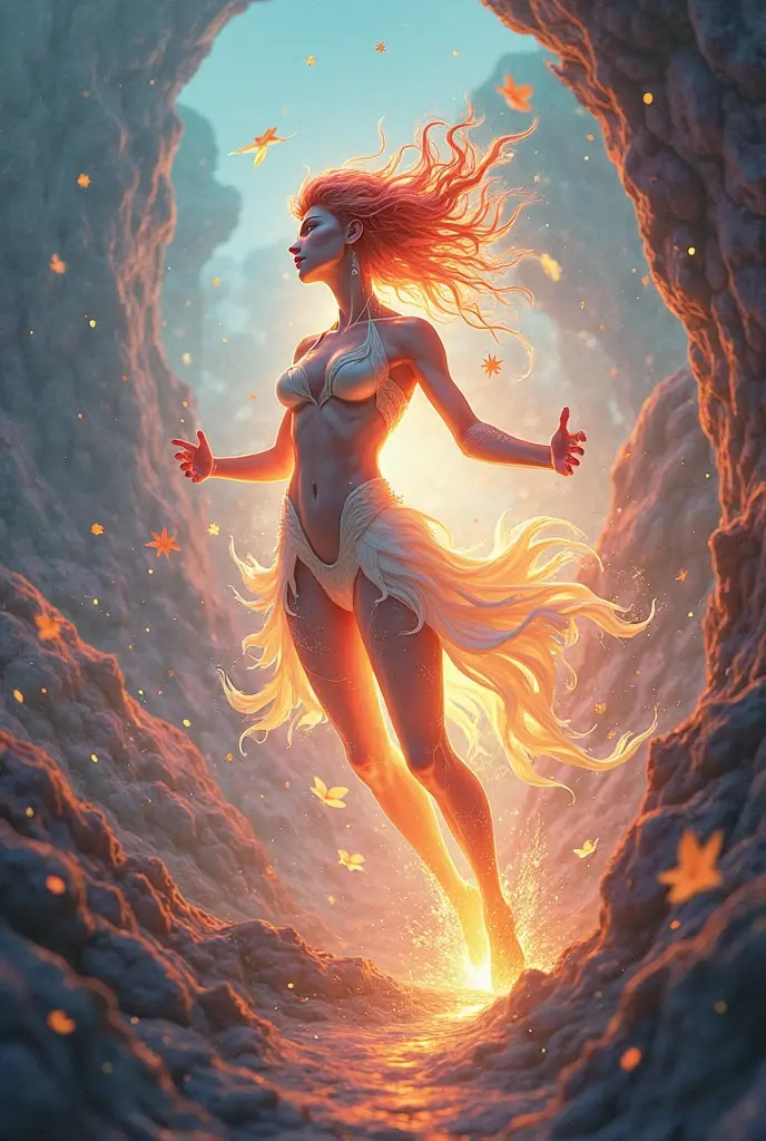 In a surreal landscape that blurs the boundaries of reality, the four elements - Earth, Water, Fire, and Air - converge in a mesmerizing dance of ecstasy. At the center, a female figure representing pure energy and bliss stands with arms outstretched, radiating vibrant light, joy and lust. ((She is receiving the elements with open legs into her body.))
Earth: Massive, ancient trees with twisting roots burst with life, their leaves shimmering with vivid colors.
Water: A cascading waterfall, crystalline and alive, flows upwards defying gravity, forming intricate patterns in the air.
Fire: Flames of every hue and intensity spiral upwards, creating a fiery vortex that dances with wild abandon.
Air: Whirlwinds of gentle breezes and powerful gusts twirl around, lifting colorful leaves and petals in a graceful cyclone.
The scene is bathed in a surreal, ethereal light, casting dynamic shadows and highlights across the landscape. The atmosphere is one of pure ecstasy and harmony, where the elements are not just forces of nature but living embodiments of joy and elation. The elements are moving penetrating her like a man penetrates a woman. Her perfectly shaped body trembles orgasmically. She is basically having sex with an elemental man.
Style: Surreal and vibrant, with elements of fantasy and mysticism.
Color Palette: A kaleidoscope of colors - rich greens and browns for Earth, deep blues and aquamarines for Water, fiery reds, oranges, and yellows for Fire, and soft whites and light blues for Air.
