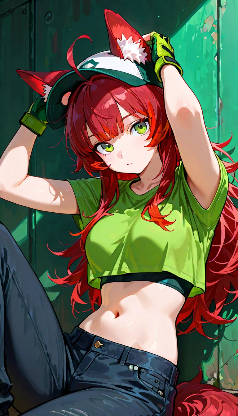 Girl with green skin,Wear yoga pants,redheadwear,