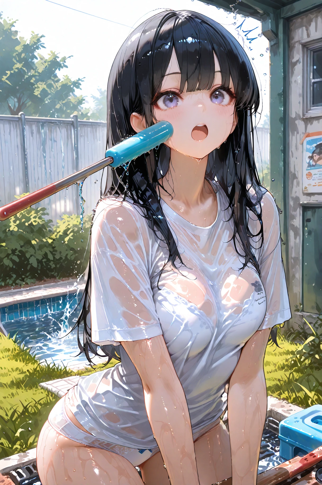 femele,１2 years old,Brown hair,(((student clothes))),full body Esbian, (Close Shot, Best Quality, hight resolution, 4K, Detailed Lighting, Shaders, NSFW),    ( Blushing:1.2)sitting on,Legs wide open,small tits,(((Mouth open and tongue sticking out)))(((I have sperm in my mouth)))(((Nariko Saten)))((())) (((Make the shape of a vessel with both hands)))(((Sperm in the vessel of the hand)))