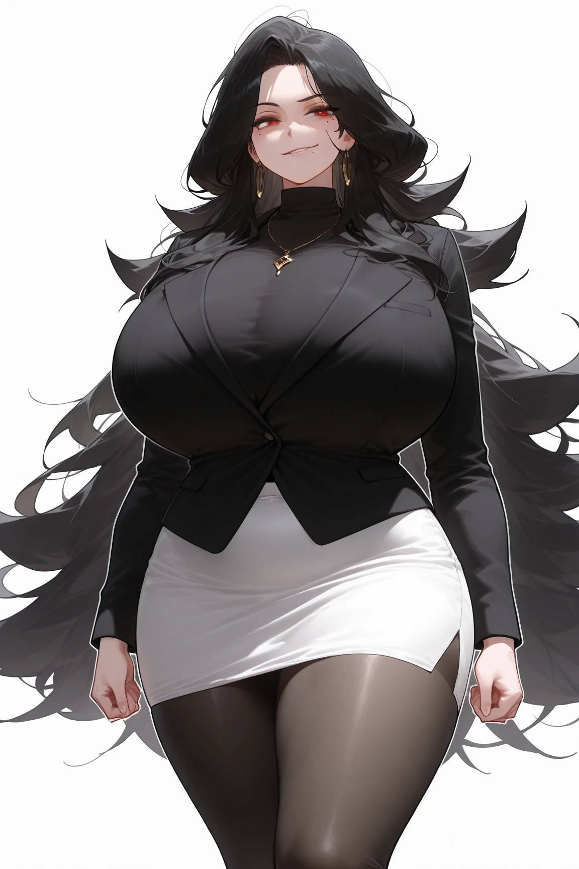 A tall woman,Dark clothes,Plump figure,Belly fat,beautiful face,bbw
