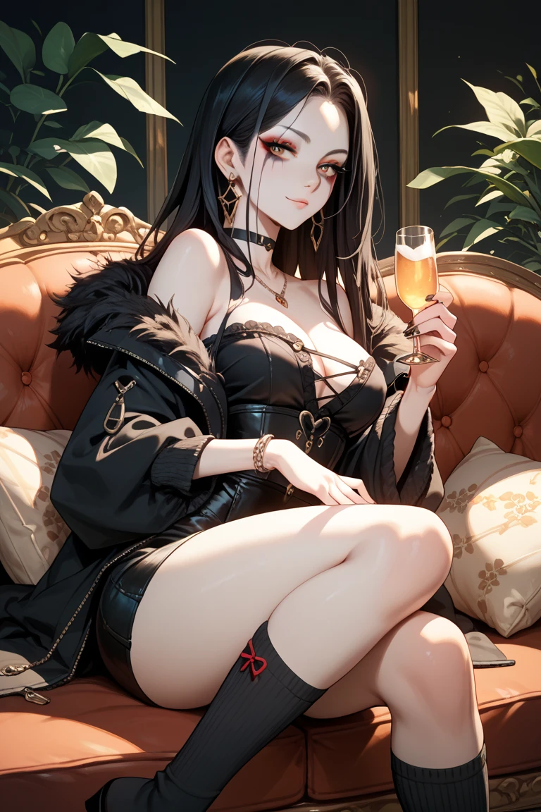 masterpiece, best quality,
1girl, demon, black hair, Vykas eating a hamburger while sitting in McDonald,<lora:Vykas:0.9>