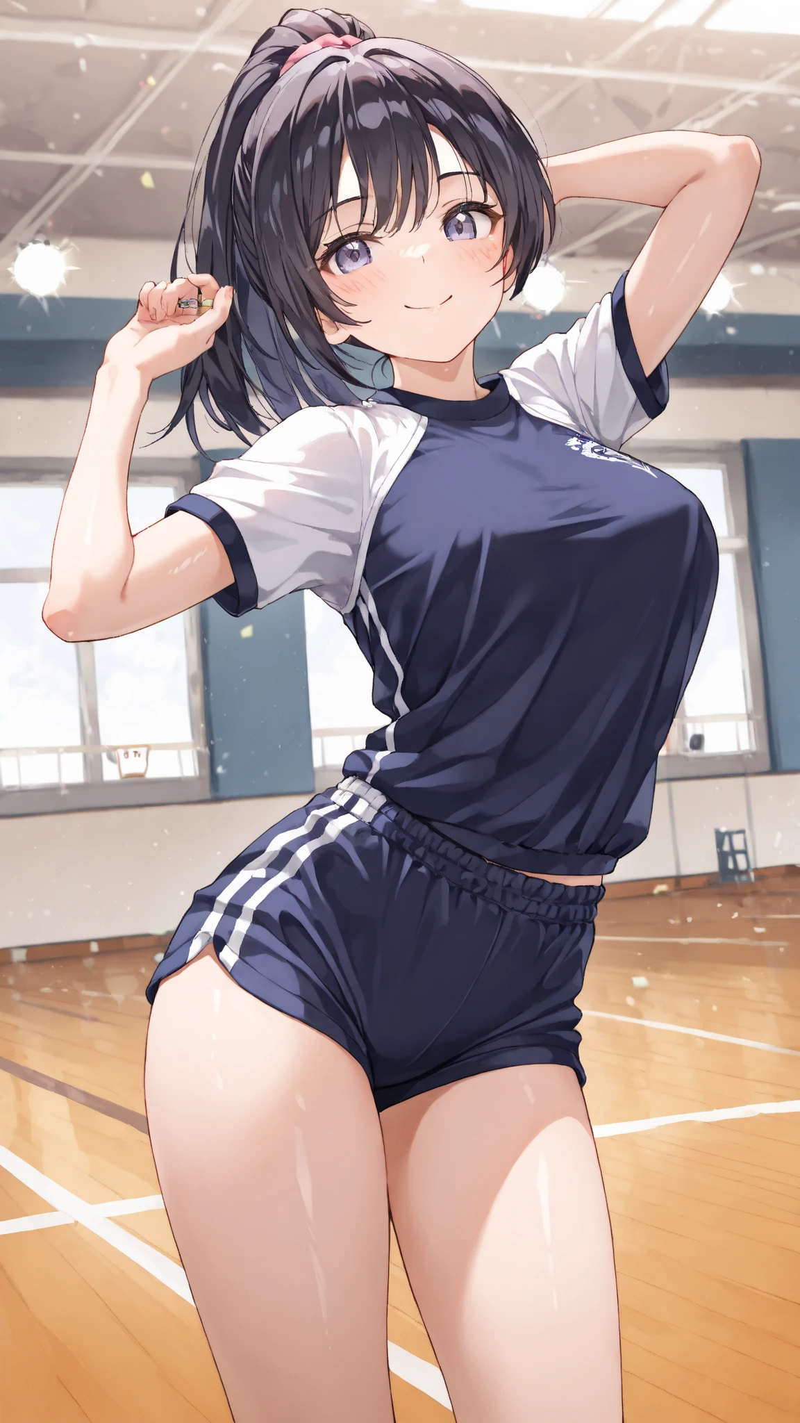 woman。(Athletics)。smile、Dark brown ponytail、(世界Athletics)。(Dark blue track uniform:1.2)、Sleeveless、(locker)。(lockerルーム)。(独立Athleticsユニフォーム)。competition、Perfect hands、Show your belly、Facing the audience、training、Spread your legs