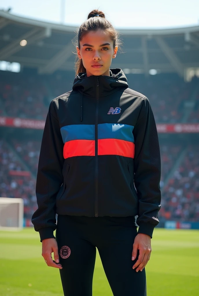 best quality, promotional a girl 20yo skin skin-color color stand in united states, huston, tracksuit, General_Camera 135mm f1.8 len, realistic
