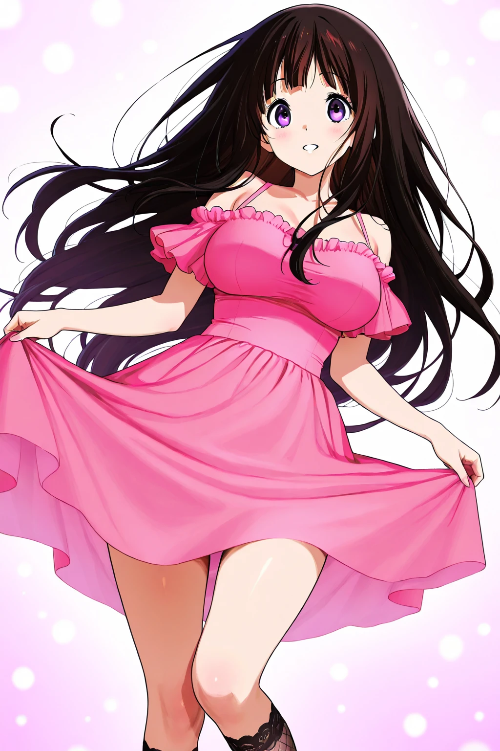 Yuuki Mizuho, One person, alone, Long Hair, hair band, Brown Hair, Red eyes, Open your mouth, blush, Lips parted, liar, On the bed,(handy:1.5), From below, retro artstyle, Well good, ghostwhite panties, barefoot, Lack of shoes, No skirt, cowgirl position, open legs, on bed, 1990s (style), expensive quality, very_expensive_solve, big_file size, Full Color,(nup, plunging necklines:1.5)