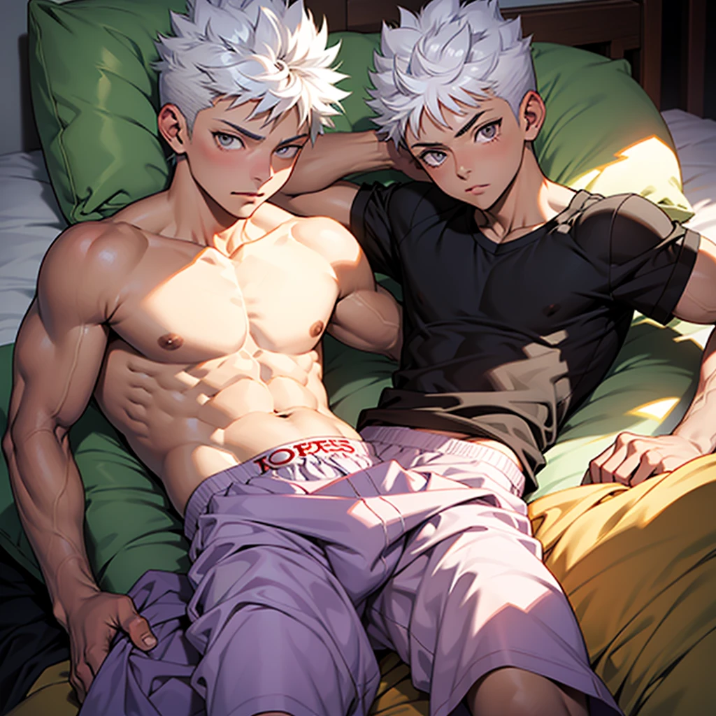 Levi Ackerman, Avatar Maker, Shoto Todoroki, Katsuki Bakugo, Like, Enter Draco Malfoy. Around or surrounding a girl with white hair up to her waist, light blue eyes with star pupils, white skin, large breasts, small waist, thighs formed at approximately the age of 15 to 18 years.. 