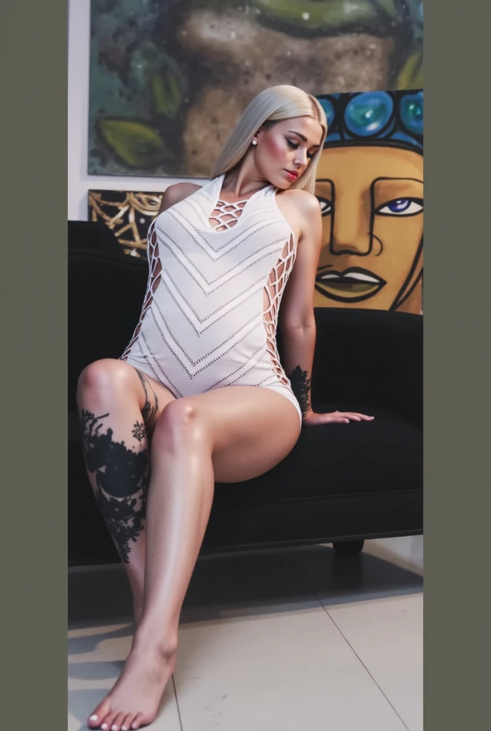 29 years old, gorgeous cute Spanish girl, Smile, freckles, white bright ambience , (medium dark beige long hair:1.4), a woman with tattoos on her shoulder and a gray off shoulder short mini dress, of european girl with tattoos, sexy sensual aeon flux style, with tattoos, gothic tattoos, inked, sexy look, sexy famous sensual beautiful onlyfans model, sexy seductive girl, (masterpiece:1.0), (best_quality:1.0), ultra high res,4K,ultra-detailed, photography, 8K