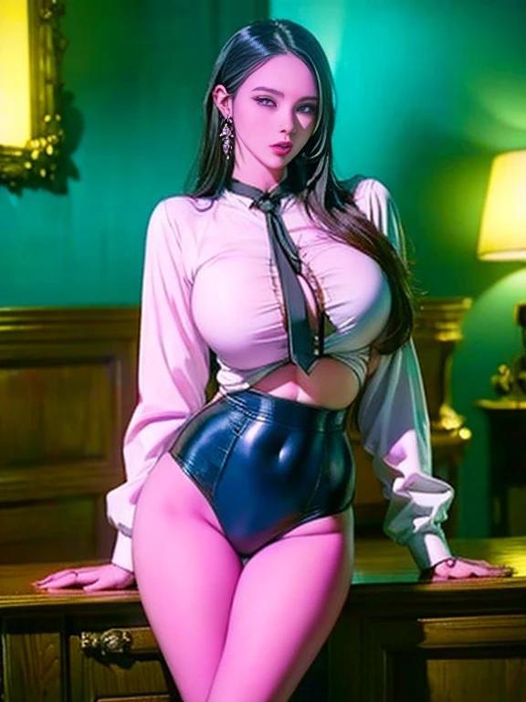 ((Anime, ultra-detailed, oficial, best quality)), a woman ((beautiful, 18 years old, orange long hair ,nami( one piece), voluptuous,  big breasts, sexy girl)) , blushing ,(( bra, mini skirt, stockings))