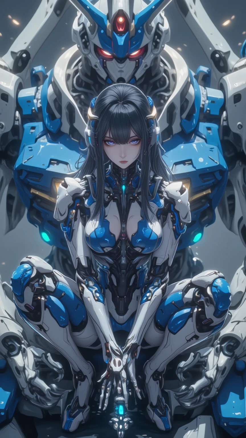 ((Highest quality、unity 8k wallpaper、32k、masterpiece、Very detailed、Ultra-high resolution、Ultra-high resolution、 Very detailedな顔, RAW Photos, Professional, Ultra-fine painting, Anatomically correct lizard man)) AndroidKotegawa Yui morphing into lizardwomen, kotegawayui, Long black hair, Yellow Eyes, ((Reptile Eyes)、mouth with sharp fangs,,、From shoulder to collarbone、It is covered with fine scales up to its neck..、(In the ass、juxtaposition, Impressive lizard tail stretching from tailbone to spine) 、Lizard legs with sharp claws、Fine blue scales that grow like thigh-length socks、Fine blue scales that grow like long gloves、Long nails)、Nipples are fully visible、((There are fine scales on the sides、It has fine blue scales growing around its waist.., Scales on the back、Scales from flank to thigh))、The boundary between the scales and the skin is unclear、Mechanical Lizard、Androidization、Mechanical Body、Mechanical scales all over its body、Robot Joints、