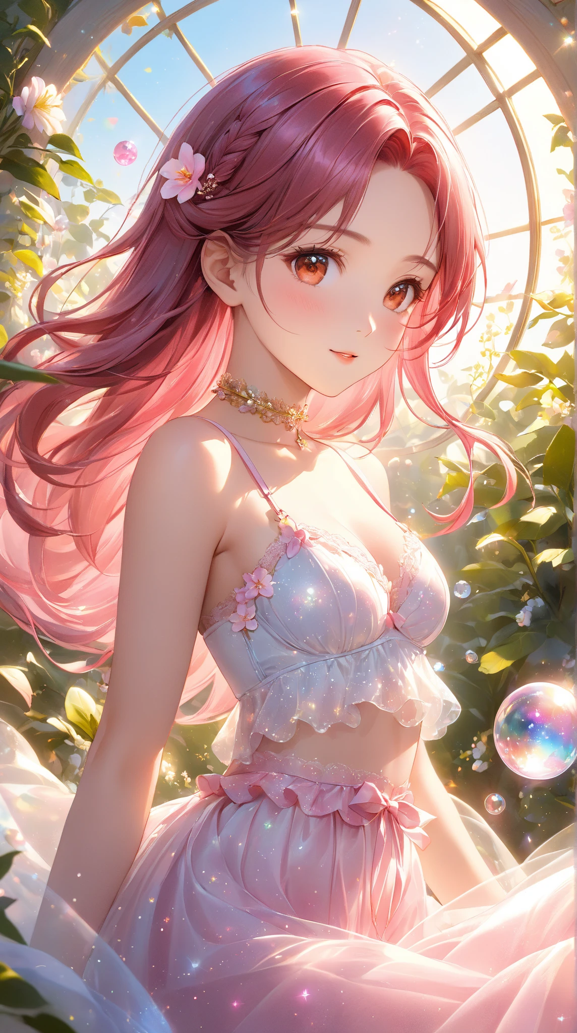 super high image, super detail, super high resolution, a very cute and beautiful fairy smiles shyly among the many lilies and cherry blossom petals, sparkling big eyes, glossy pixie cut, river murmur, anime, manga, illustration, professional lighting