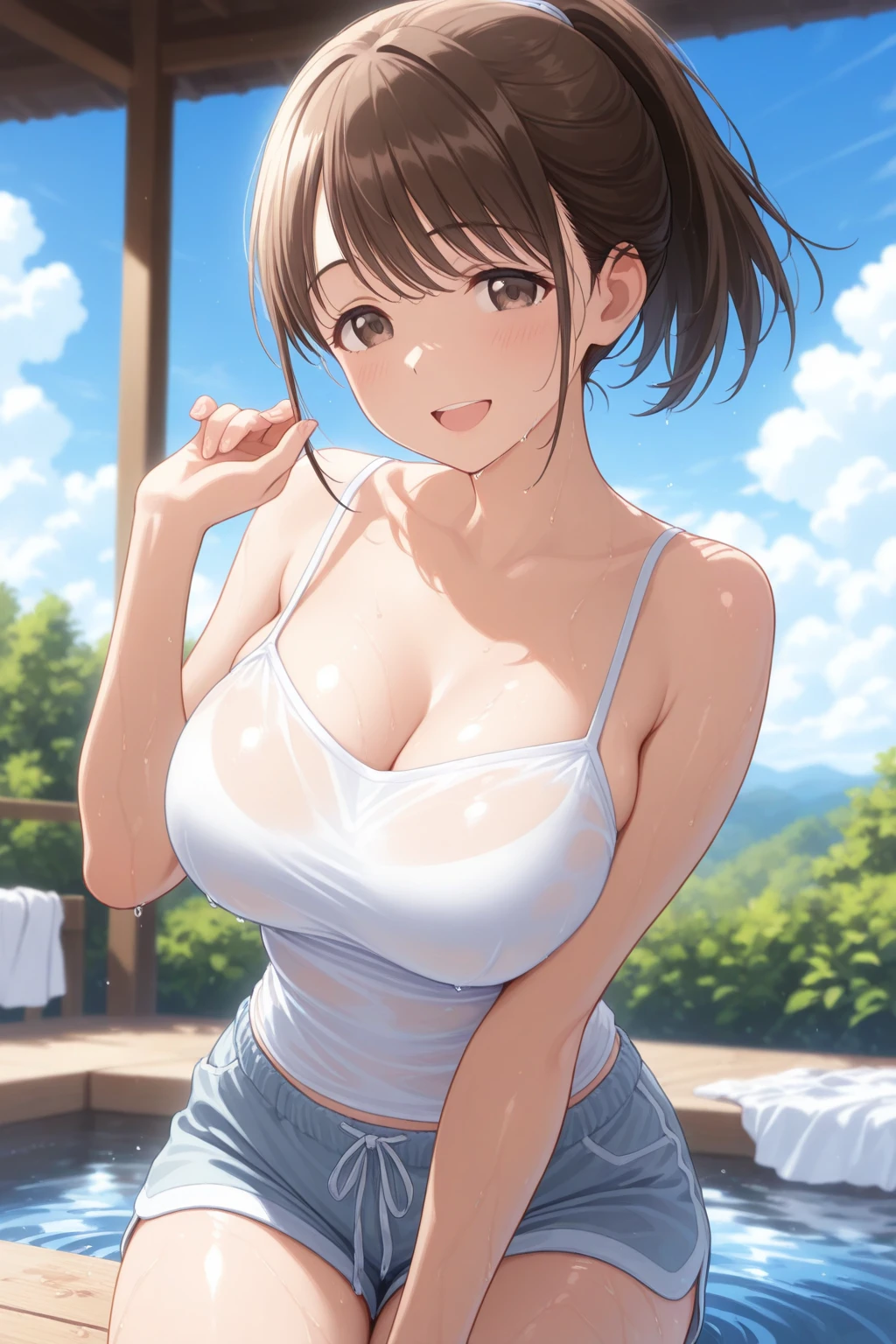brown  hair，with brown eye，brassier，pantiess，little breast，full bodyesbian，white skinned，delicated，big breasts body