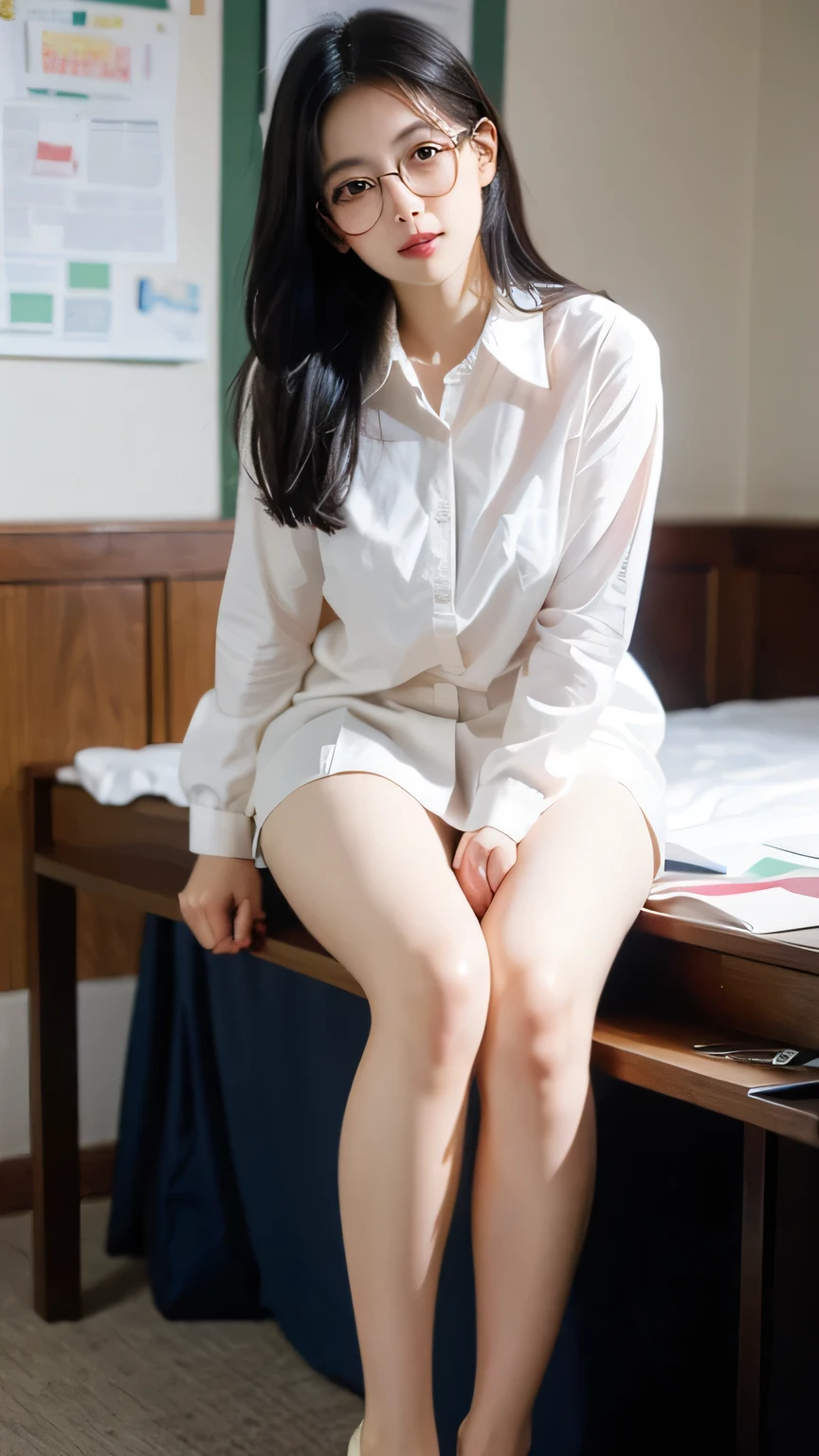 (RAWphotograph, Highest quality, Tabletop: 1.2), (photograph: 1.4), whole body, shoes, Cute Japanese Face, ((18-year-old)), (((small: 1.6)) chest,), (Naked Apron, Open Side, Short skirt, mini skirt, Thin legs, 白いshoes下, School Loafers), Standing pose, whole bodyショット, sight (smile)，Skirt rip，Interstrand，Shaven