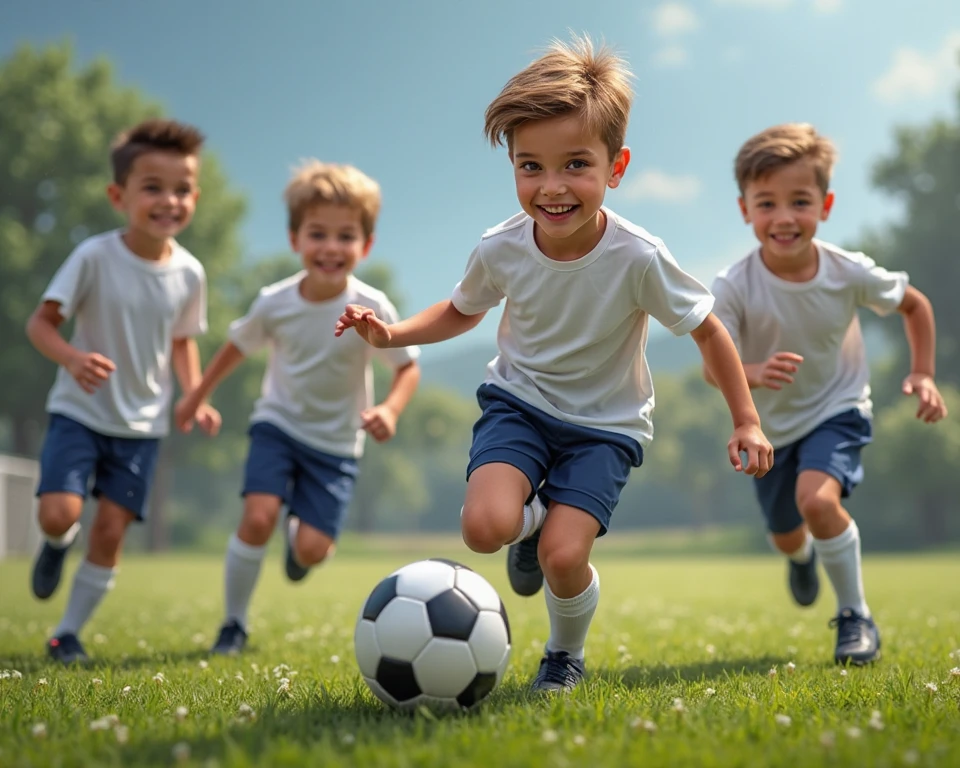The boys play football with jersey tshirts