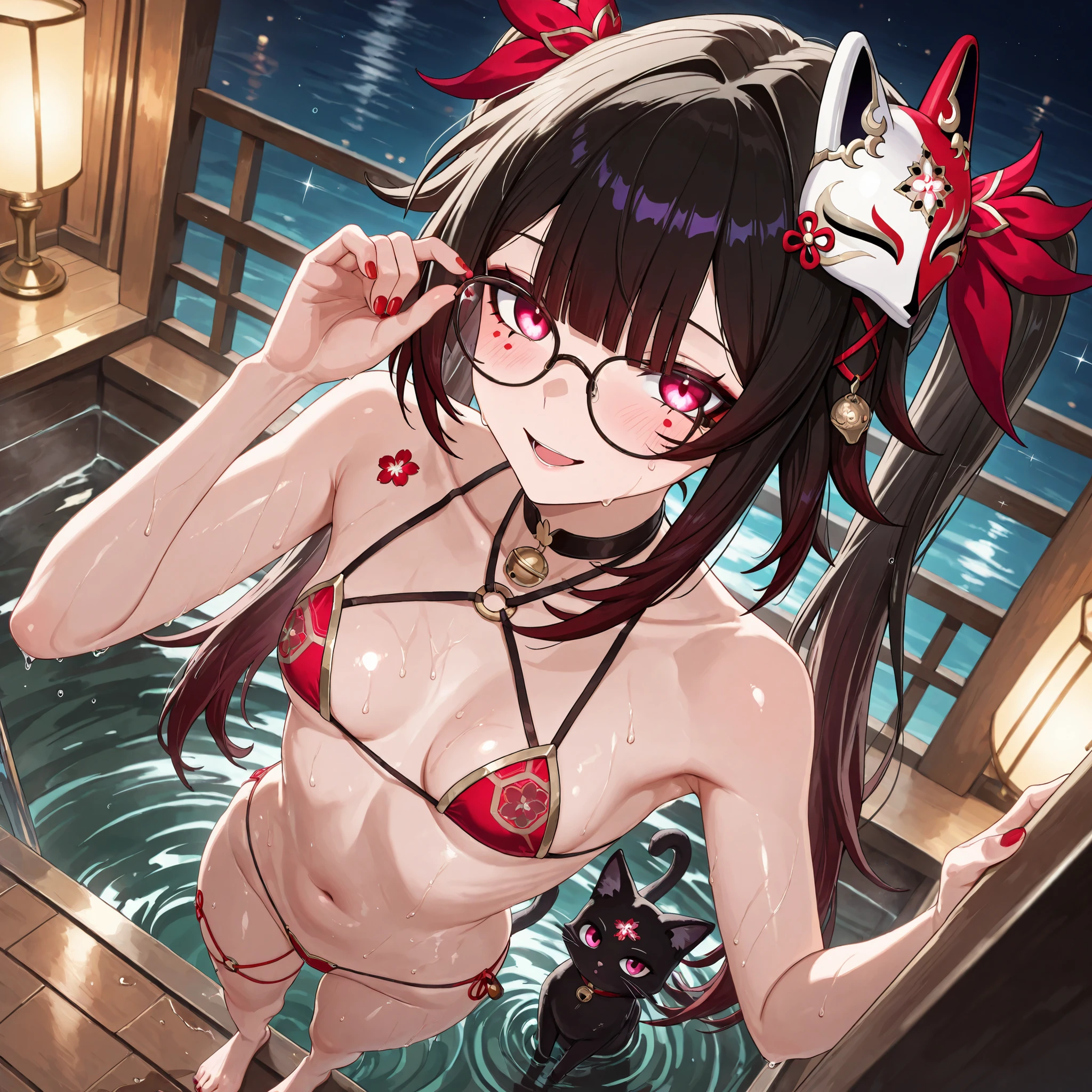 ,{{{girls}}}, male,score_9_up , score_8_up , score_7_up , Source_anime , 1girl , solo ,Sparkle di honkai Star rail, toenails with red nail polish , viso soddisfatta , red eyes , posa sexy, standing ,, hand on eyewear , face focus , parted lip holding a black cat in your arms , stares at you, angle shot,,Assertive_womanhood,{{small breasts}},Estrus period,Wet,{{Embarrassing}},open mouth,masterpiece, top quality, solo, curvy, Beautiful Eyes,micro bikini,staring at the viewer,night chinatown,lamp,Embarrassing, standing,focuses on the face,water,smile,sweatの様式
,sweat
,shiny
,shiny skin,breasts,long hair,solo, cleavage,collarbone,blush,looking at viewer
,Wet,open mouth,