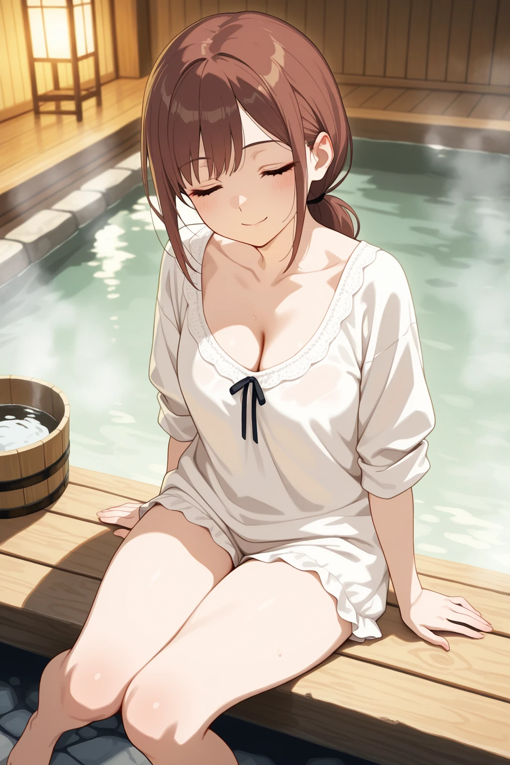(in the dark:1.6) , wet and sweaty , Nipples can be seen through , steam , Soak in water