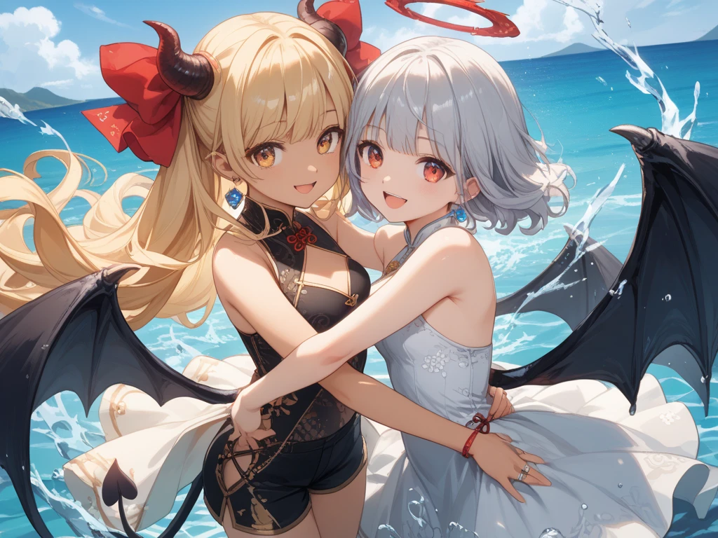 fairy girl on beach with baby black dragon