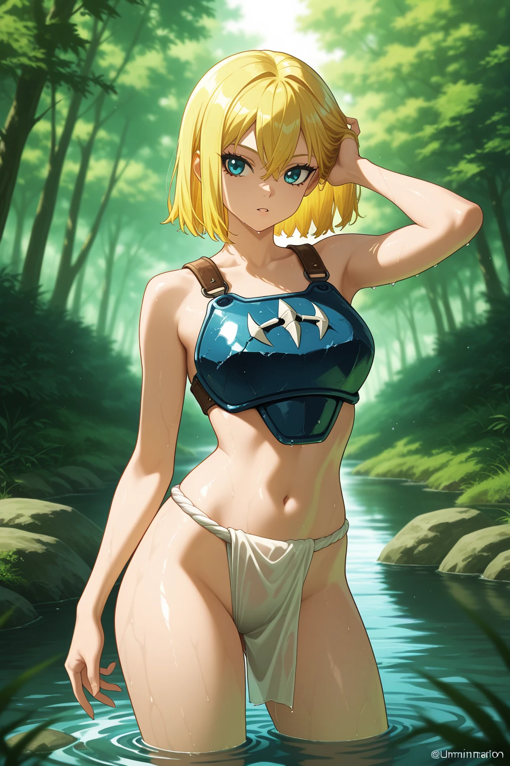Female Combatant、Blonde Japan girl、Close-up of a girl in a black bikini、Black shiny bikini、Black boots、Saiyan Girl, wonderful, Nano Girl, Female body type, Inspired by Hiromu Arakawa, Anime Manga Robot!! Anime Girls, Fubuki, Full Body Suit, by Hiromu Arakawa、wonderful, silk, Beautiful and attractive anime teen, Anime Girls of the future, tears,Drooling,Pee,Sweat,Tongue out,incontinence,Peeing、Estrus、Eyes wide open,Estrus,Blushing,Nipples are erect,Face is hot、Lust、incontinence、Armpit Hair、pubic hair