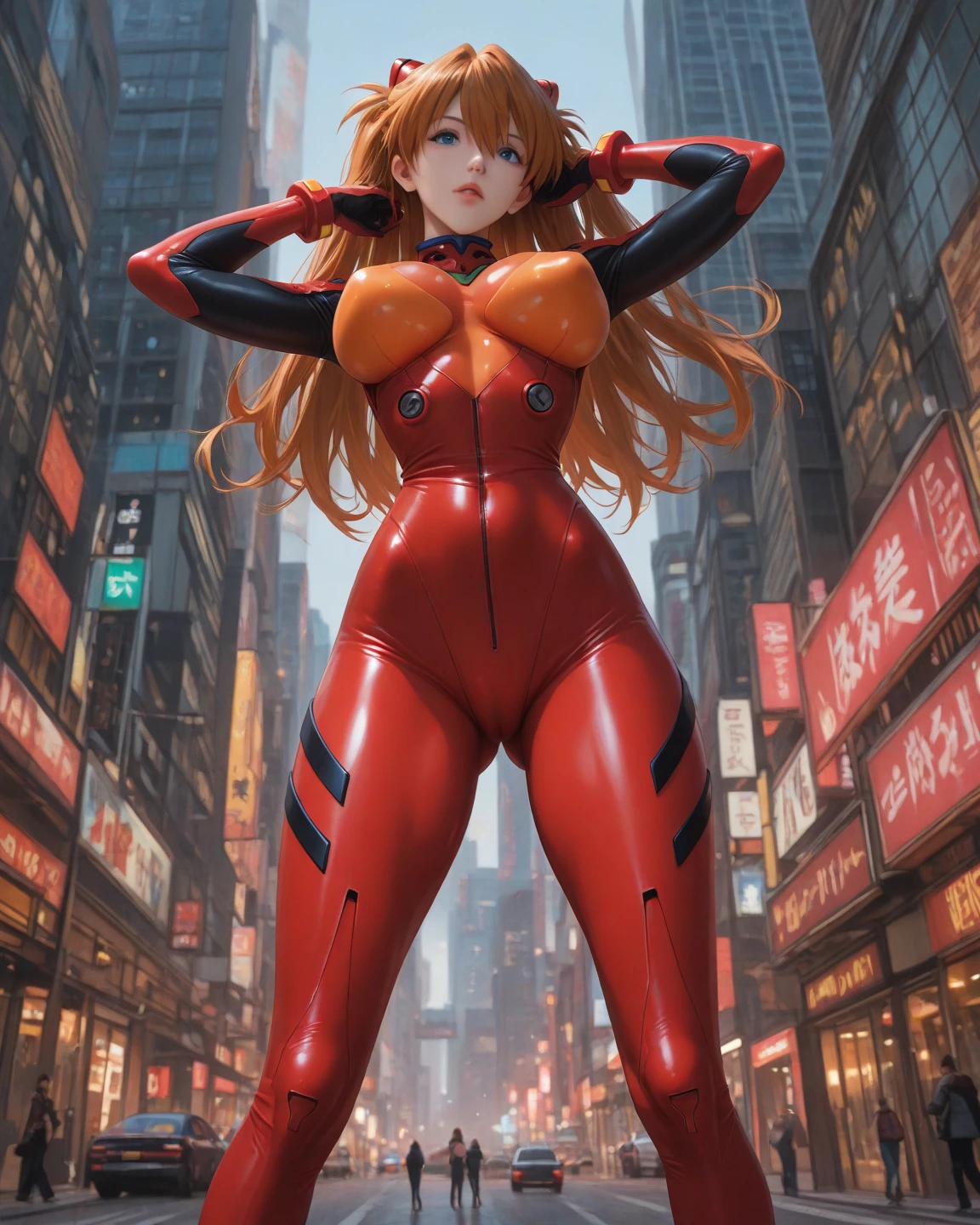 (Masterpiece, masterpiece, extremely detailed and precise).
On the battlefield。A lesbian women wearing tight full body latex suits. A colorful latex suit that tightens your body. Glittering latex shine. BDSM. Plump body. Her huge breasts and huge ass are emphasized.
A deep kiss.