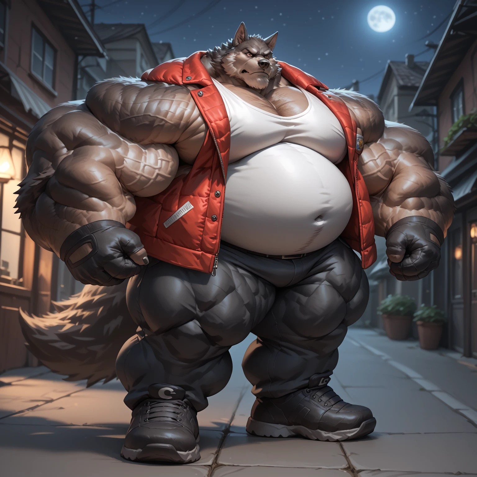 ((Masterpiece)),((Hight quality)),((Hught Detailed)),((Realistic,)) Anime Artistic masterpiece art, Concept anime art, Kemono art, Furry character, Kemono art, Full body pic, Shonen Anime style, full body image, Dungeons and Dragons style, Anthropomorphic Obese teen bear (strong legs and arms) He is a Heroe. he are big massive, very strong, muscular and obese, He is an thong seller offering his products on the streets of an old town.