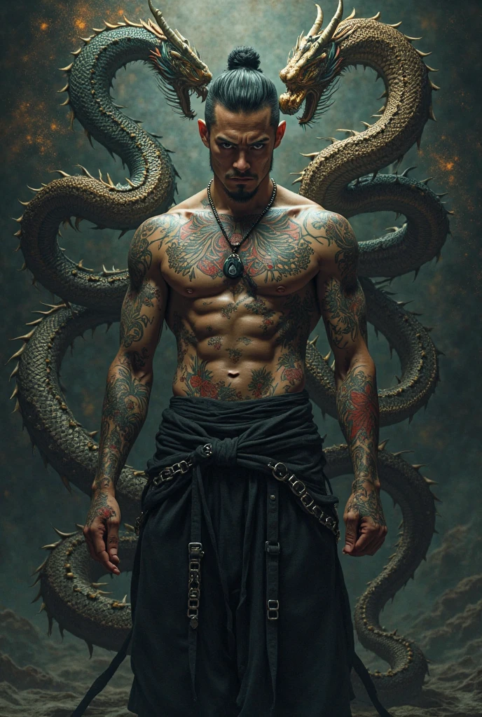 Handsome black half snake human man with cold temperament and thunder powers