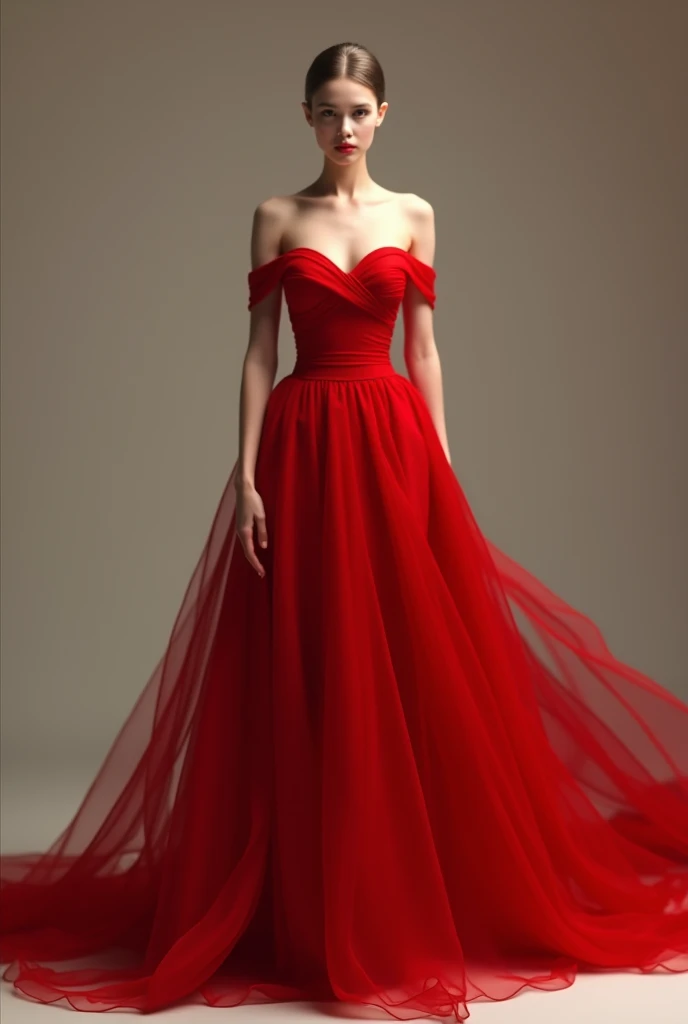 A woman standing in front of a large mirror looking at herself, thoughtful, wearing a red dress with sleeves, light fluid, covering her breasts, photo by full body, photography realistic, photorrealistic, HDR, sharp focus, proffesional, bright coloured, natural lighting