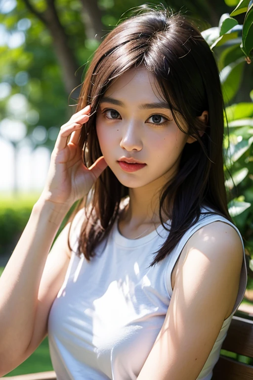 (4k, RAW photo, best quality, masterpiece:1.2), ultra high res, (photo realistic:1.2), High detail RAW color photo, professional photograph, (realistic, photo realistic:1.4), ((best quality)),japanese girl,face focus,shiny skin,sexy, (throat finger:1.2),smile,blurry background,
