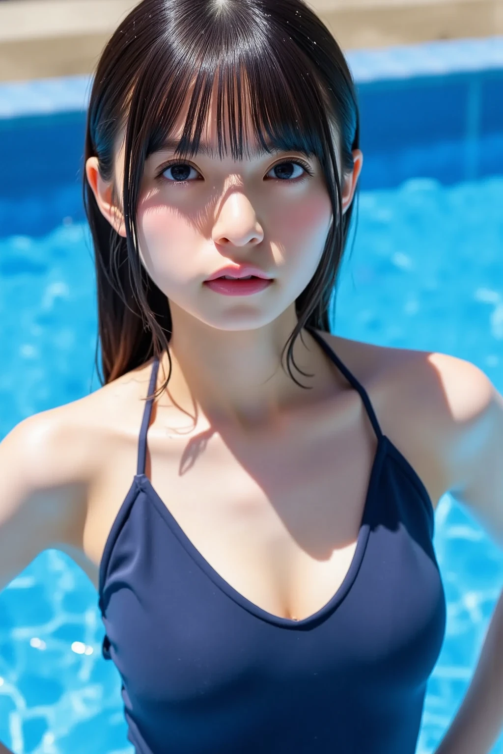 Highest quality, RAW Photos, Realistic, face, Incredibly beautiful girl, cute, length Hair,ponytail,Glasses,Written boundary depth, High resolution, 超detailed, detailed, Very detaileded, extremely detaileded eye and face, Sharp pupils, Realistic students, Sharp focus, Cinema Lighting, Japanese, Physical build, length, Narrow eyes, Fleeting atmosphere, 30 years old, Brown Bob Hair, ((Thin lips)), White top and bottom underwear, masterpiece, Highest quality, detailedな肌, detailedなface, fine grain, 8K, Excellent anatomy, Upper body portrait,Flat Delicate and sexy collarbone, Beautiful woman、Big Breasts (beautiful girl, Delicate girl:1.3),
break, (ワンピースSwimwear, Swimwear:1.2),
break, (Pool:1.3),
break, Very beautiful eyes, (Symmetrical eyes:1.3),
break, Small breasts, Brown eyes, Parted bangs, Brown Hair, (Upper teeth, 最高の笑face:0.2),
break, (目とfaceの細部まで:1.0),
break, (masterpiece, Highest quality, 超detailed, detailedなface, 8K)